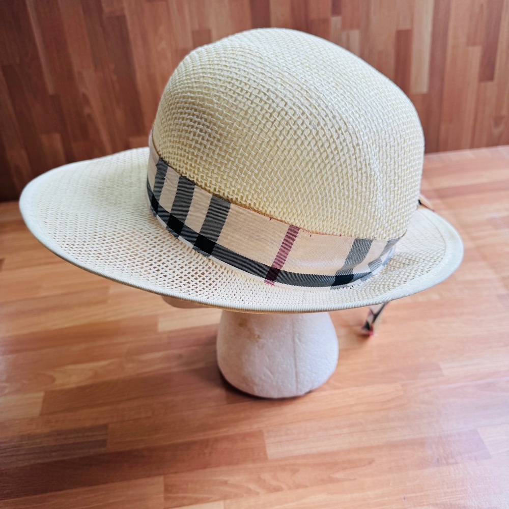 Summer hat with plaid trim - Picture 3 of 13